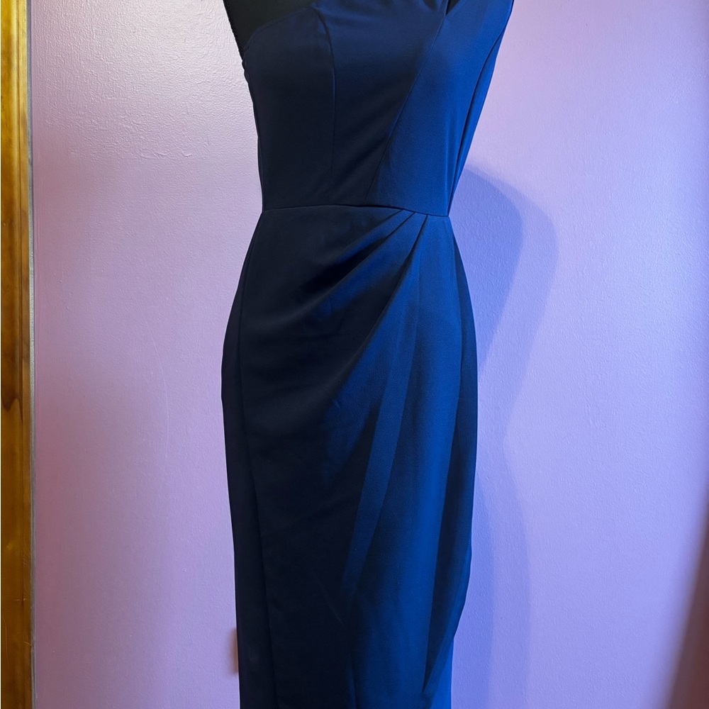Sleek Navy Midi Sheath Dress - Tailored Women's Dress